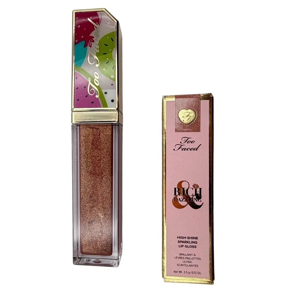 Too Faced Lip Gloss Set includes Sunset Crush and Yummy Rummy and Makeup Bag NEW